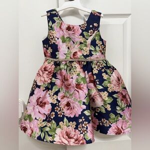 Rare Editions Navy Floral Kids Dress